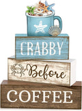 Lineshading 4 Pcs Summer Table Decorations Wooden Beach Coffee Decor Summer Tiered Tray Decor Farmhouse Crabby Before Coffee Crab Block Signs Gifts for Beach Nautical Party Home Office Decorations