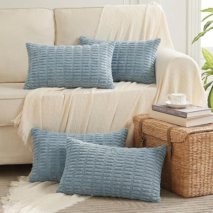 Fancy Homi 4 Packs Decorative Throw Pillow Covers for Living Room Couch Bed, Modern Farmhouse Boho Home Décor Accent Cushion Case, 24" x 14", Light Blue
