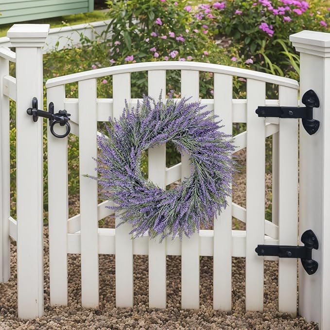 LZNPA 22 Inch Summer Spring Wreaths for Front Door Romance Lavender Wreath, Elegant Artificial Front Door Wreath for All Season Spring Decorations for Home Wall Entryway Farmhouse Porch Room Decor