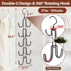 Hat Hangers for Closet, Collapsible Hat Organizer with 10-Hook, Stainless Steel Hat Holder, 360° Rotating Hat Storage Rack for Baseball Caps