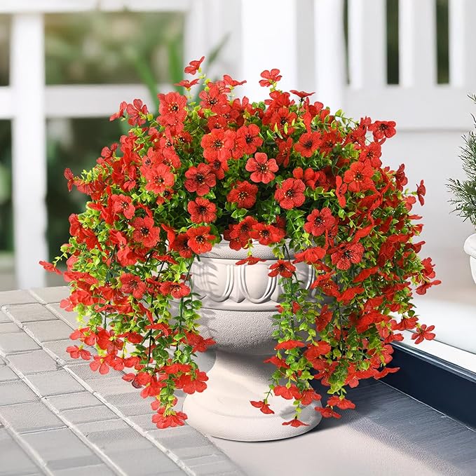 INQCMY 2Pcs Artificial Fake Hanging Flowers for Outdoors UV Resistant Artificial Plants for Spring Summer Decor Look Real Faux Flowers for Outside Home Planter Porch Patio Decor