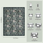 Washable Area Rugs 9x12 Black Green Vintage Floral Botanical Pattern,Perfect for Living Room, Bedroom, Kids Room, Nursery - Stain & Water Resistant Non-Slip, Pet & Child Friendly/Bedroom Decor
