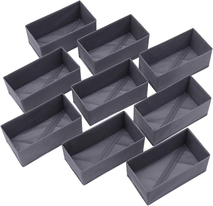 DIOMMELL 9 Pack Foldable Cloth Storage Box Closet Dresser Drawer Organizer Fabric Baskets Bins Containers Divider for Clothes Underwear Bras Socks Lingerie Clothing, Dark Grey 090