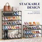 Kitsure Shoe Rack - Non-Woven Shoe Rack Shelf, Shoe Organizer for Closet, Entryway, Garage & Corridor, Stackable Shoe Shelves, 27.5" Wide - 5 Tier, Black