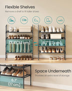 SONGMICS 4-Tier Shoe Rack, Shoe Storage for Hallway Closet, Slim and Space-Saving, Metal Frame, Non-Woven Fabric Shelves, Black ULSH044BH02