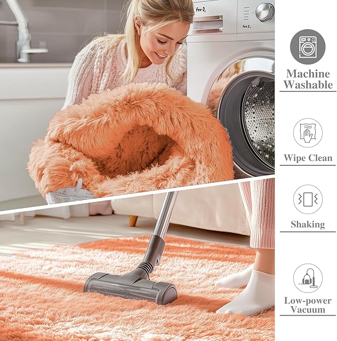 OLANLY 2x3 Machine Washable Small Bedside Rug, Soft Fluffy Shaggy Entryway Throw Rugs for Bedroom, Living Room, Indoor Floor Carpet for Kids Girls and Boys, Home Decor Aesthetic, Muted Orange