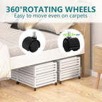 Wisuce Bamboo Under Bed Storage Containers- Underbed Organizer with Wheels with Large Dust Bag,Sturdy Wood Rolling Under the Bed Shoe Storage Organizer Drawer 2 Packs (White, Long)