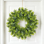 Large Boxwood Wreath for Front Door, 28" Artificial Spring and Summer Greenery Wreathwith White Flower Buds, All-Season Home Decor for Walls, Windows, Parties, Weddings, Indoor Outdoor