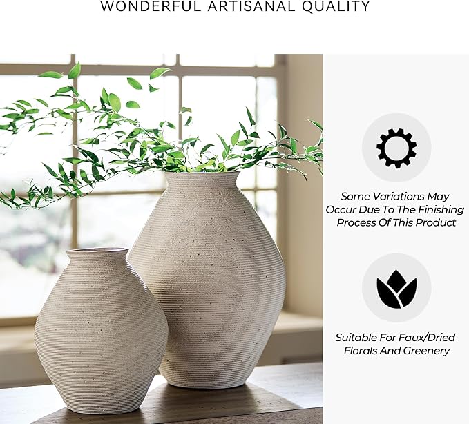 Signature Design by Ashley Hannela 17" Modern Distressed Polyresin Vase, Antique Tan