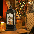 Wondise Lighted Musical Snow Globe Lantern with 6 Hour Timer, USB Powered and Battery Operated Spinning Water and Swirling Glitter Christmas Snow Globe Lantern Gifts(Nativity)