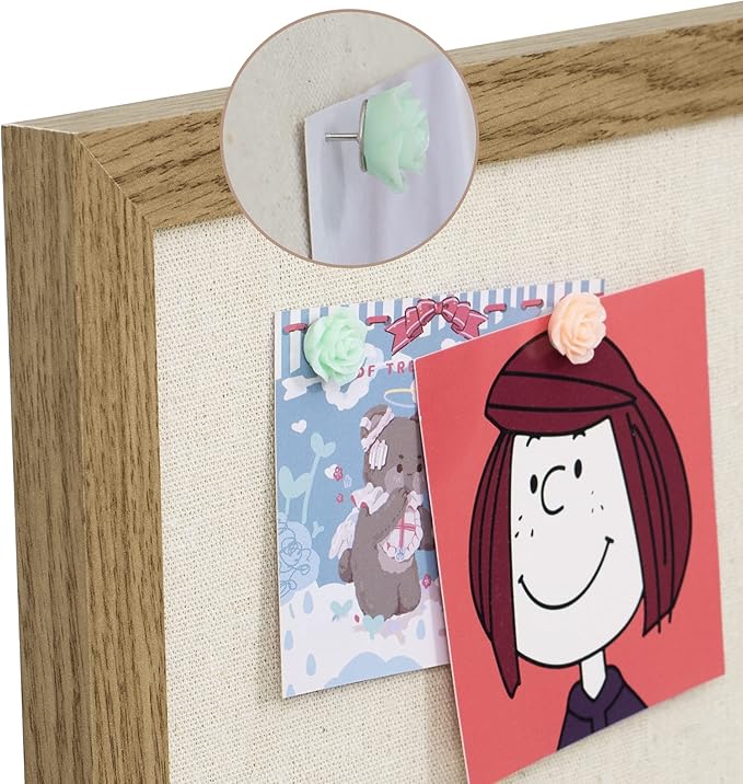 AKTOP Cork Board Bulletin Board with Linen 16.7" X 11", Small Framed Corkboard for Wall, Hanging Pin Board Picture Board for Home Office Decor, Cute Vision Board with 8 Pushpins (Carbonized Black)