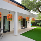 Artificial Flowers with Hanging Basket, Outdoor Faux Plants Silk Morning Glory Vines, Fake Green Arrangement for Garden Patio Spring Summer Decor(Orange)