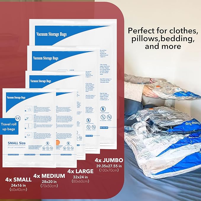 MEIQIHOME Vacuum Storage Bags, Space Saver Sealer Bags,Vacuum seal bags for clothing, Pillows, Comforters, Blankets, Bedding,20 COMBO