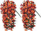 Fall Artificial Flowers for Outdoors Decoration, 2PCS Fake Hanging Plants Faux Realistic Silk Morning Glory Long Vines UV Resistant for Autumn Outdoor Porch Patio Balcony Yard Planter, Brown