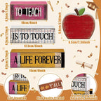Moucuny 4 Pcs Teacher Appreciation Gift Retro Red Wooden Apples Decor Wooden Stacked Block Set, "to Teach is to Touch a Life Forever" Signs with Apple Topper, Rustic Classroom Decor for Home Desk