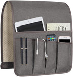 NB Remote Control Holder，Bedside & Armchair & Couch Caddy with Non-Slip Base，5 Pockets Oxford Fabric Bed Desk Storage Pocket for Phone Tablet Kindle Magazines，Gifts for Seniors (Dark Grey, 35"X12.4")