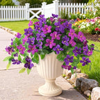 Homsunny Artificial Fake Flowers Plants Outdoor, 2PCS Realistic Faux Silk Flowers UV Resistant Fake Outdoor Flowers for Spring Outside Porch Garden and Home Patio Yard Decor (Light Purple Red)