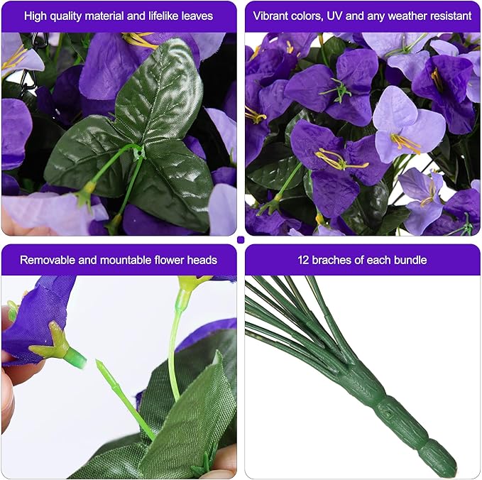 Faux Bougainvillea Artificial Flowers for Outdoors Spring Decor, UV Resistant Outdoor Fake Plants 4 Bundles Realistic Silk Bougainvillea Flowers for Outdoor Porch Patio Window Planter Garden Home