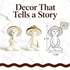 3 Pcs Mushroom Decor Figurines - Meditation Decor Statues for Living Room, Bedroom, Office - Resin Sculptures for Mindfulness Enthusiasts Home Decor Lovers Nature Lovers (White-Brown)