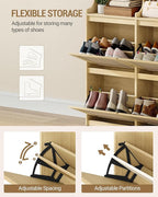 Shoe Cabinet with 4 Flip Drawers & 2 Top Drawers, Narrow Hidden Shoe Storage Cabinet for Entryway, Freestanding Shoes Organizer with Storage Space, 16-20 Pairs, for Hallway, Rattan SR57602Y