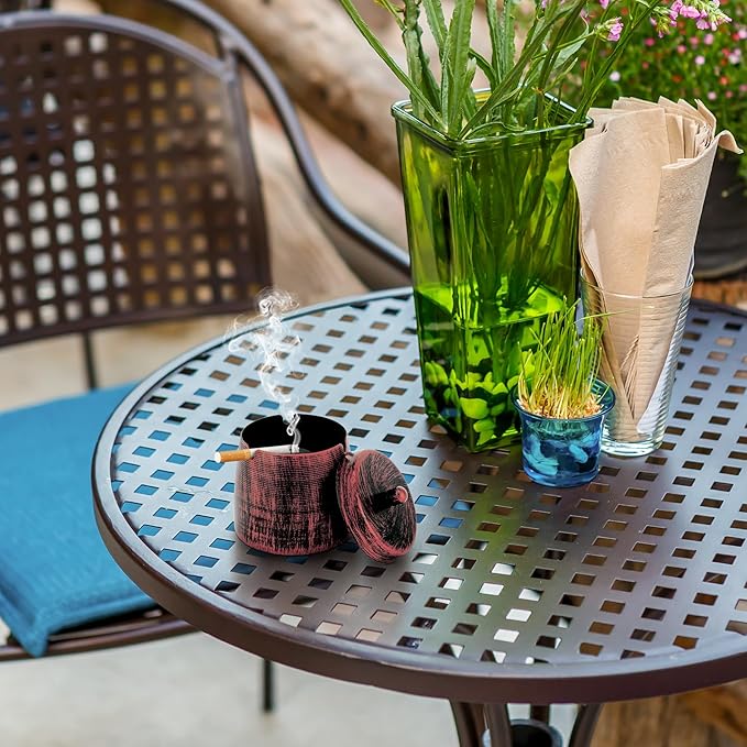 Ashtray for Cigarettes Outdoor, Outdoor Ashtray with Lid for Cigarette, Metal Odorless Windproof Smokeless AshTray for Patio Home Office Tabletop Balcony