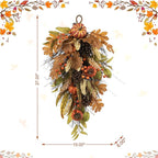 Glitzhome Decorative Teardrop Swag for Front Door, Artificial Wall Swags with Leaf & Pumpkins & Pine Cones & Berries for Home Porch Wall Window Halloween Thanksgiving Indoor Outdoor Decor