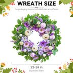 Spring Wreaths for Front Door Outside 24 Inch,Summer Wreath with Purple Morning Glory,Peony and Hydrangea,Spring Door Wreath for Indoor Outdoor Farmhouse Wall Proch Home Decor