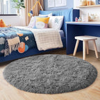 6‘x6’ Grey Round Rug for Bedroom, Ultra Soft Fluffy Circle Rug for Kids Girls Boys Room, Cute Shag Rugs for Living Room Playroom Teen Room Home Decor Rug