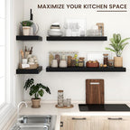 Venusmiles Floating Shelves for Wall, 24 Inch Wide x 12 Inch Deep Floating Shelves, Long Wood Floating Wall Shelf Shelves for Living Room Bathroom Bedroom Kitchen Home - (Black, 24" W x 12" D x 2" H)
