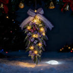Jusdreen LED Teardrop Floral Wreath with Butterflies, Faux Lavender Hanging Decor with Lights for Farmhouse Home