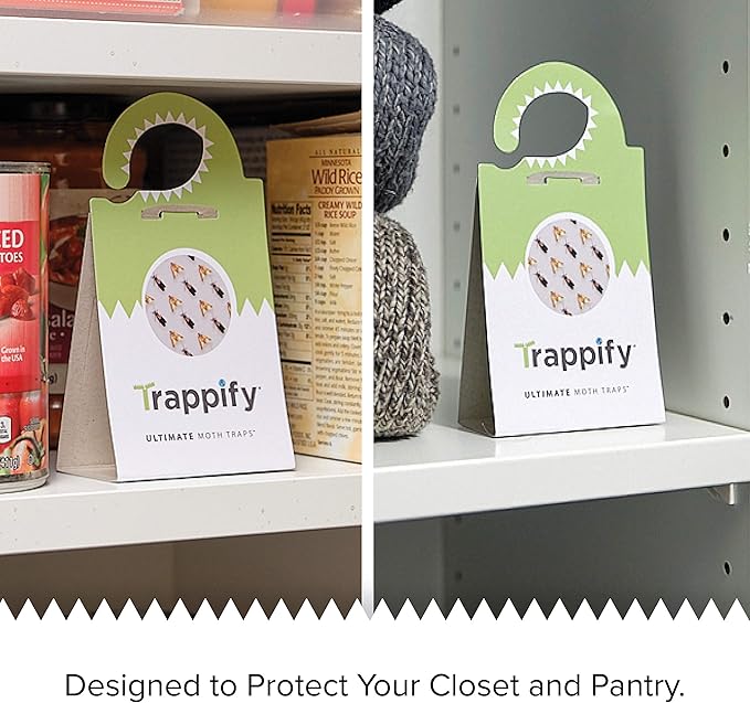 Trappify Ultimate Adhesive Moth Traps for Clothes - Monitoring Pantry Moth Traps for Home, Kitchen, Closet, Cabinet, Storage Rooms, Cupboard |Easy Setup (8 Pack)