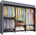 H8 Heavy Duty Clothes Rack with Cover, Covered Garment Rack with Shelves, Wardrobe Closet with Cover, Portable Closet Organizer Storage, Black Clothing Rack with Grey Cover