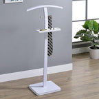 Kings Brand Furniture Henry Men’s Suit Valet Stand – Freestanding Clothes Valet Rack with Jacket Hanger, Pants Bar, Tie Holder & Storage Shelf – Modern Bedroom Garment Organizer (White)