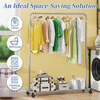 Simple Trending Standard Clothes Clothing Garment Rack with Storage Shelves, Rolling Clothes Organizer on Wheels for Hanging Clothes, Silver