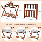 26.77"L Luggage Rack, Walnut Luggage Rack for Guest Room, Bamboo Folding Suitcase Stand with Storage Shelf, 5 Nylon Straps, Heavy Duty Luggage Holder for Bedroom Hotel, 1 Pack, Gift Box Packaging