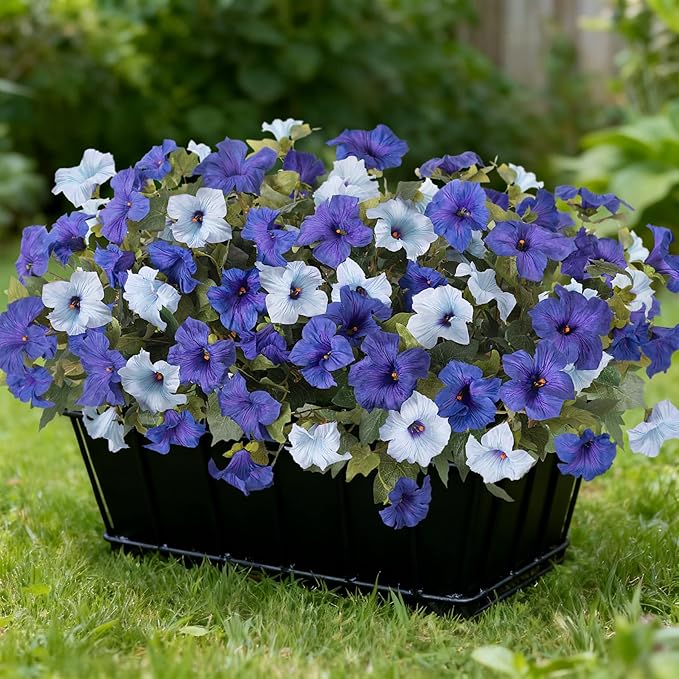 6 Pcs Artificial Flowers Fake Petunias for Outdoors, Faux Flowers for Outdoor Planter, UV Resistant Realistic Fake Plants for Outside No Fade for Garden Porch Patio Indoor Room Decor(Blue)