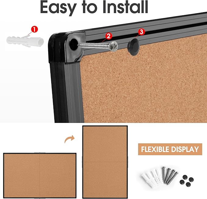 Extra Large Cork Bulletin Board 72" X 48", Foldable Notice Pin Board for Wall, Black Aluminium Framed 6'x4' Corkboard, Wall Mounted Noticeboard with 32 Push Pins for School, Home & Office