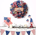 250th Anniversary Patriotic Wreath, 4th of July Wreaths for Front Door with Wooden Eagle Door Sign & Red White Blue Ribbon for Independence Day Memorial Day Patriotic Decorations(18In, 1Pcs)