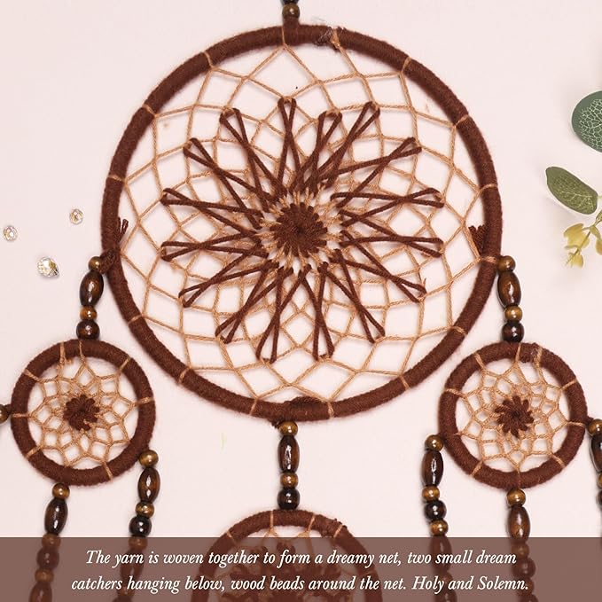 Pretty Jolly Pampas Grass Dream Catchers Wall Decor with Handmade Large Red Native Americans Witch Dreamcatcher with Wood Beads for Adults Bedroom Wedding Garden Bless Birthday Gift-5 Rings