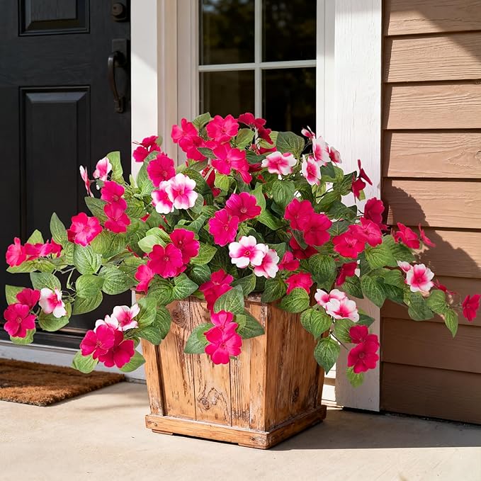 Artificial Fake Flowers for Outdoors Spring Decoration 2 Bundles Faux Flowers Plants for Outdoor Planters UV Resistant Silk Realistic Flowers for Outside Home Garden Front Porch Patio Décor