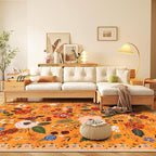 U'Artlines 6x9ft Fall Floral Area Rug, Machine Washable Ultra Soft Low Pile Non Slip Non Shedding Accent Floor Carpet for Living Room, Bedroom, Dining Room, Office (Orange)