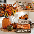 Moucuny 4 Pcs Fall Decoration for Home Fall Truck Decor Thanksgiving Tiered Tray Decor Rustic Wooden Truck Block Sign Thanksgiving Centerpiece Autumn Table Decorations for Harvest Party Kitchen Home