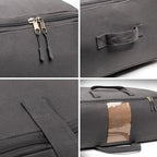 Soft Canvas Storage Bags with Zipper. Thick Breathable, 2pc King/Queen Comforter Organizer. Four Carrying Handles and Window. Large 25x19x9in Bag for Sheets Blankets Bedding Pillows, Clothes (Grey)