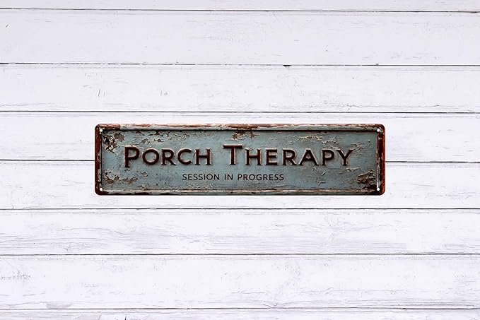 Metal Porch Therapy Sign 4x16 In Vintage Metal Wall Art Plaque for Home Decor Bathroom Kitchen and Gothic Style Wall Decorations
