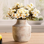 Mitt&Ditt Ceramic Flower Vase, 7.5 inch Off-White Farmhouse Rustic Vase, Handcrafted Weathered Pottery Vases, Small Flower Terracotta Vases for Home Decor, Living Room, Table, Shelf
