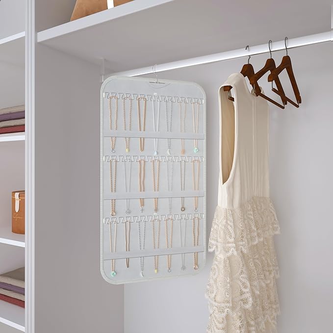 2-Pack Hanging Jewelry Organizer Storage, 40 Pockets 36 Hooks Necklace Earring Necklace Bracelet Ring Organizer, Double - Sided Design, White