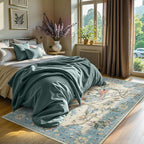 Lahome Botanical Birds 5x7 Washable Blue Living Room Rugs, Soft Non Slip Dining Room Rugs for Under Table, Boho Vintage Indoor Floor Carpet for Bedroom Home Office (5x7ft,Blue)