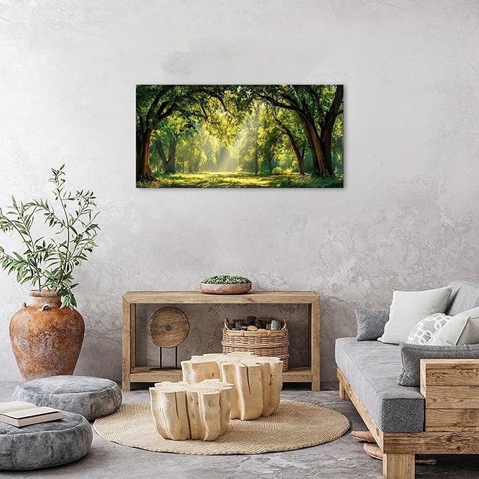 Forest Wall Art for Living Room Nature Green Forest Landscape Canvas Pictures Wall Decor Large Sunlight Woodland Paintings Sunshine Trees Scenery Photo Prints Bedroom Office Home Decoration 20x40"