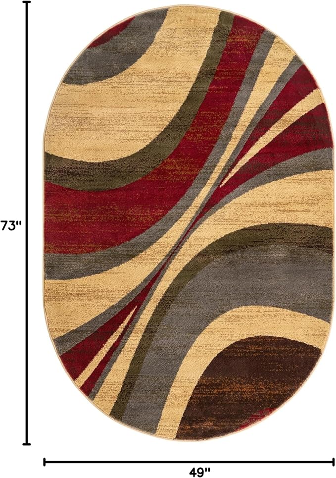 Unique Loom Barista Collection Area Rug - Ngada (4' 1" x 6' 1" Oval, Beige/Red)
