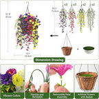 Homsunny Artificial Fake Hanging Flowers Plants Baskets for Outdoor Spring Decoration, Faux Morning Glory Silk Flower for Outside Realise UV Resistant Patio Yard Balcony Porch Home Decor (Mixed 2)